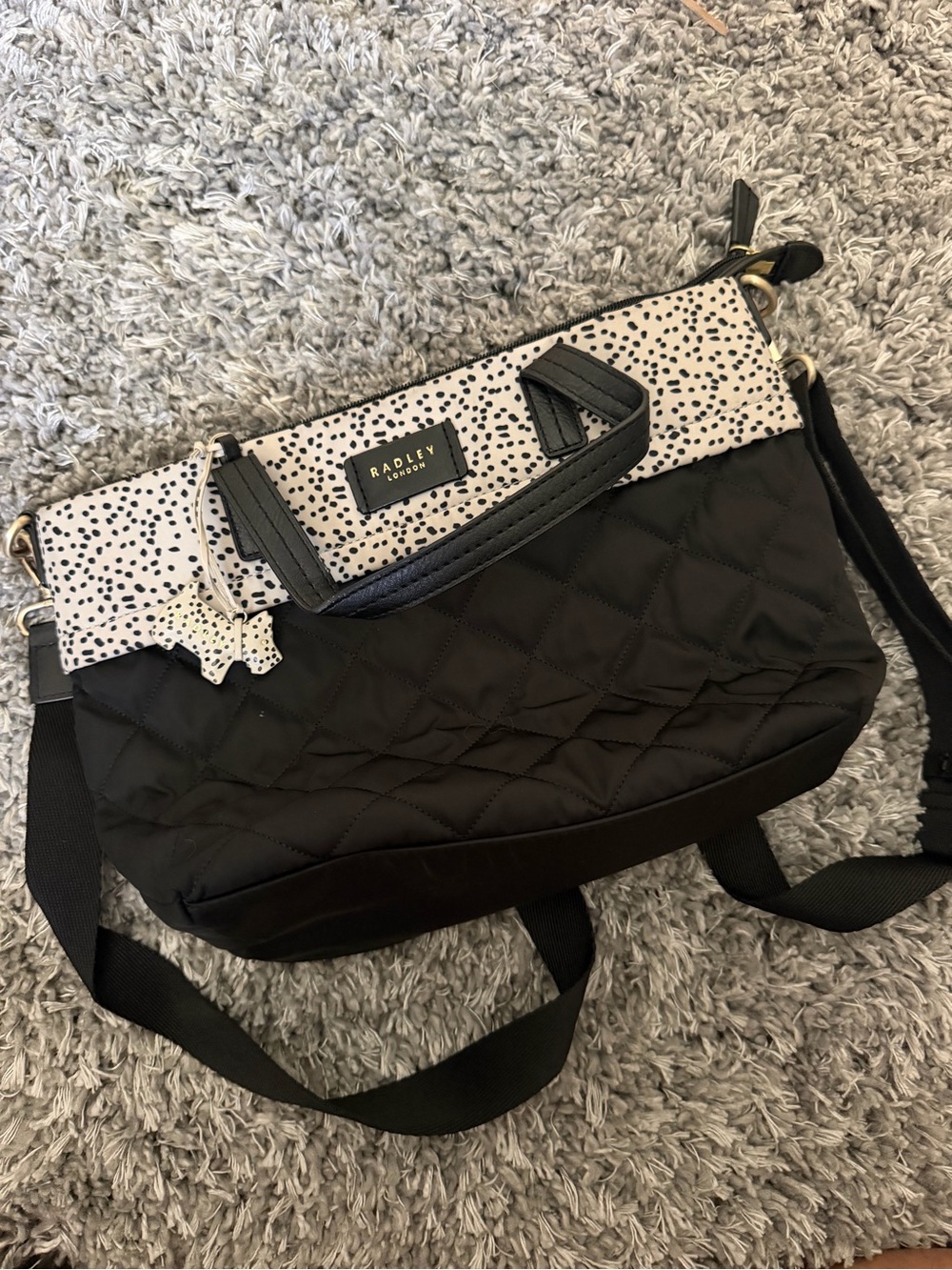 RADLEY LONDON Black Quilted Crossbody with White Speckle Trim